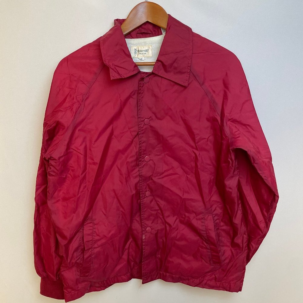 Vintage 80s Briarcliff Mens Nylon Windbreaker Jacket Size M Red Snap Lined